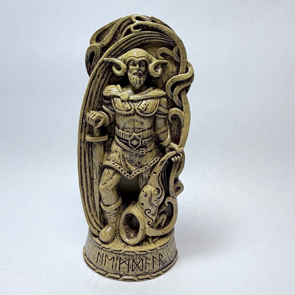 Heimdall Norse God Figurine Viking Mythology Statue with Runes Beige 6.5 Inch